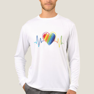 LGBTプライドゲイレズビアンモダンレインボーハートビート トライブレンドTシャツ