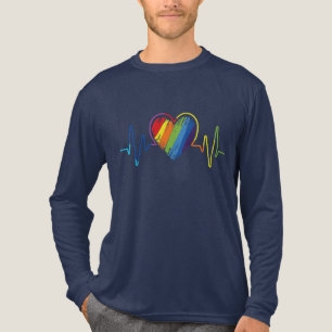 LGBTプライドゲイレズビアンモダンレインボーハートビート トライブレンドＴシャツ