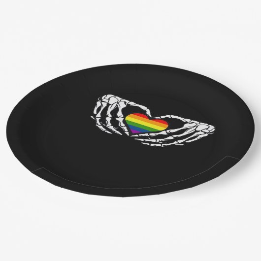 Lgbtプライドスケルトンハロウィーンゴシッククラシックハート ペーパープレート (アングル)
