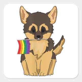 LGBTプライドドイツの羊飼い犬レインボー旗ゲイル スクエアシール