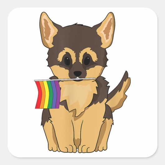 LGBTプライドドイツの羊飼い犬レインボー旗ゲイル スクエアシール (正面)