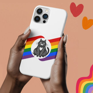 LGBTプライドブラック&ホワイトフォークアート猫iPhoneケース iPhone 16ケース
