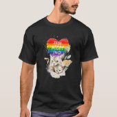 LGBTプライドママ猫と子猫フリー母ハグモテ Tシャツ (正面)