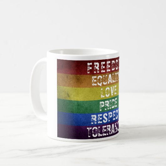 LGBTプライドモダンレインボーストライプ国旗 コーヒーマグカップ (正面左)