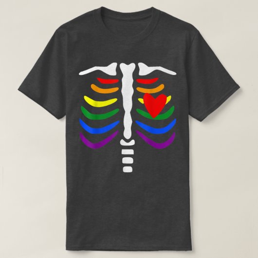 LGBTプライドリブケージレインボースケルトンX線おもしろいLG Tシャツ (デザイン正面)