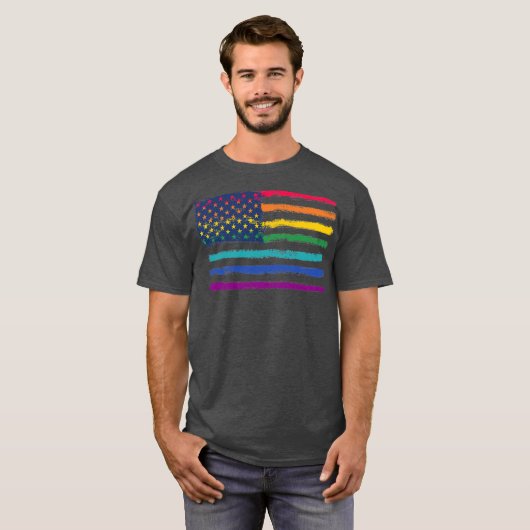 LGBTプライドレインボーアメリカ国旗 Tシャツ (正面フル)
