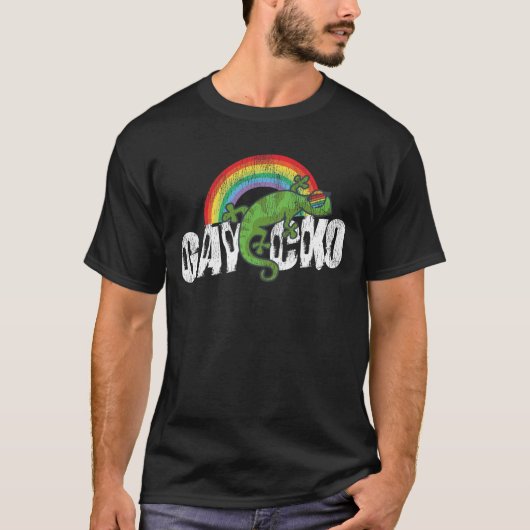 LGBTプライドレインボーガイッコゲッコリザードレトロ Tシャツ (正面)