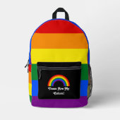 LGBTプライド国旗とレインボーカスタム文字 プリントバックパック (正面)