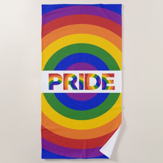 LGBTプライド大胆な幾何学模様のレインボーブルズアイ ビーチタオル (正面)