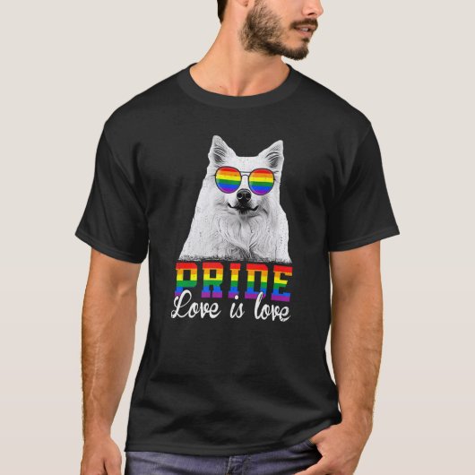 Lgbtプライド愛は愛するアメリカのエスキモー犬 Tシャツ (正面)