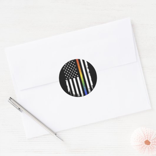 LGBTプライド月はレインボーアメリカ国旗をサポート ラウンドシール (封筒)