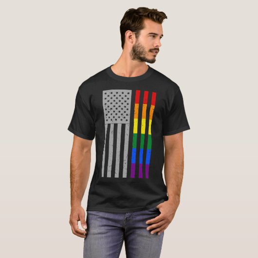 LGBTプライド月アメリカ国旗の虹の色 Tシャツ (正面フル)