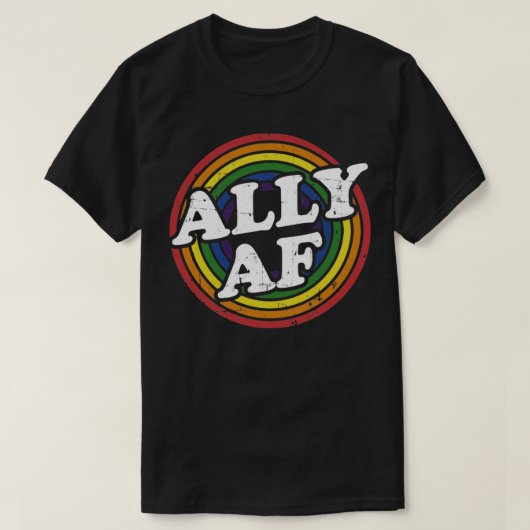 LGBTプライド月用Ally AF rainbow flag Tシャツ (デザイン正面)