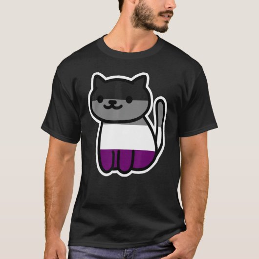 Lgbtプライド猫エース国旗の滲出性デミゼクス Tシャツ (正面)