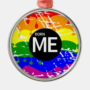 LGBTプライド絵を描生まれ旗 メタルオーナメント