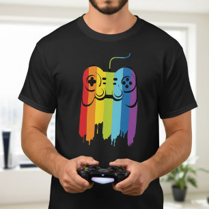 LGBTプライド ゲイマー ゲーム機 モダン レインボー コントローラー Tシャツ