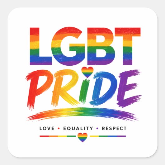 LGBTプライド レインボータイポグラフィ スクエアシール (正面)