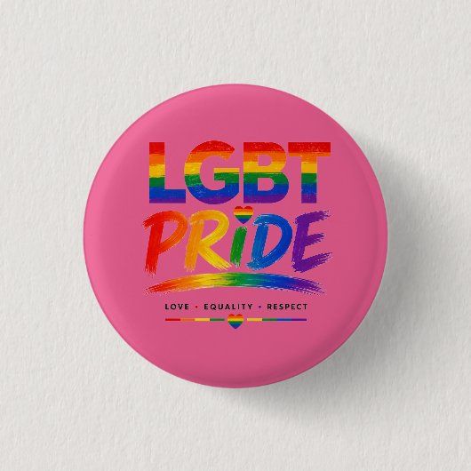 LGBTプライド レインボータイポグラフィ 缶バッジ (正面)