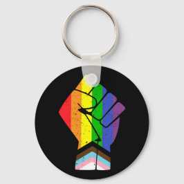 LGBTプライド(進歩)拳を上げた国旗 キーホルダー