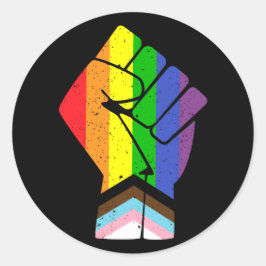 LGBTプライド(進歩)拳を上げた国旗 ラウンドシール