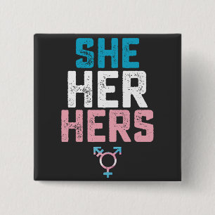 LGBTプライド She Her Hers トランスジェンダー 代名詞 缶バッジ