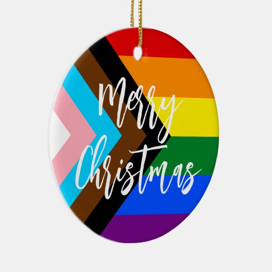 LGBTプログレスプライドレインボーパーソナライズされたクリスマス セラミックオーナメント (右)