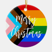 LGBTプログレスプライドレインボーパーソナライズされたクリスマス セラミックオーナメント (正面)