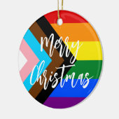 LGBTプログレスプライドレインボーパーソナライズされたクリスマス セラミックオーナメント (左)