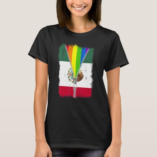 Lgbtメキシコ国旗Zipレインボーメキシコゲイプライド Tシャツ (正面)