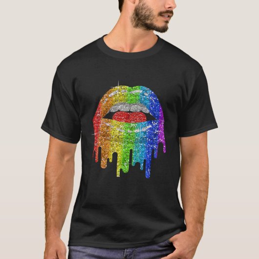 LGBTレインボーきらきら光るLGBTリッププライドゲイバイセクシュアルLe Tシャツ (正面)