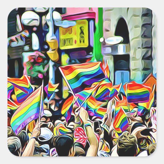 LGBTレインボーとアメリカ国旗の抗議スタンプ スクエアシール (正面)