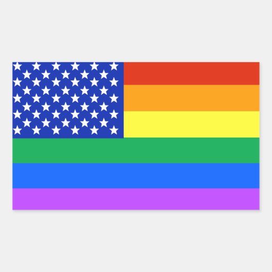 LGBTレインボーアメリカ国旗 長方形シール (正面)