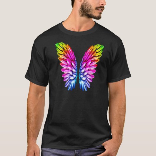 LGBTレインボーウィングカラーエンジェルレズビアンゲイP Tシャツ (正面)