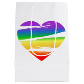 Lgbtレインボーハートブラシ効果 ミディアムペーパーバッグ (裏面)