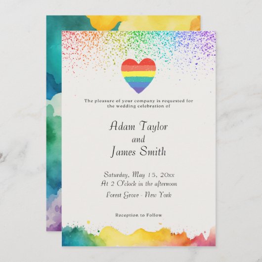 LGBTレインボーハートプライド国旗 招待状 (正面/裏面)