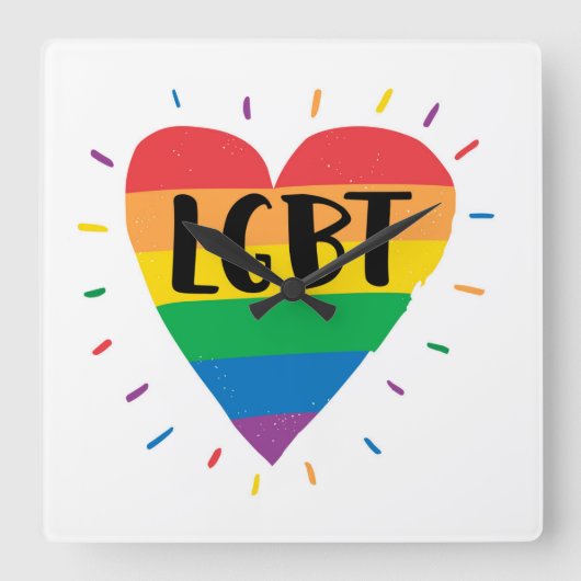LGBTレインボーハート スクエア壁時計 (正面)