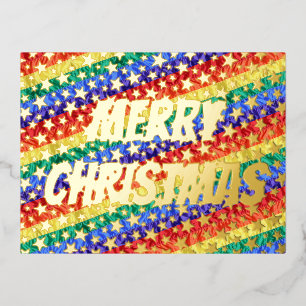 LGBTレインボーフラッグスターメリークリスマスタイポグラフィ 箔シーズンポストカード