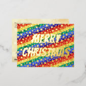 LGBTレインボーフラッグスターメリークリスマスタイポグラフィ 箔シーズンポストカード (正面/裏面)
