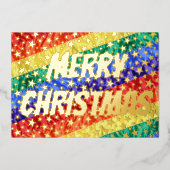 LGBTレインボーフラッグスターメリークリスマスモダンシック 箔シーズンカード (正面)