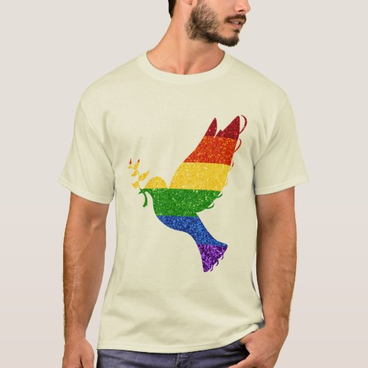 LGBTレインボープライドグリッターピースドーブ Tシャツ (正面)
