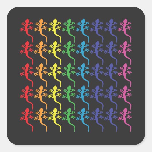 LGBTレインボー国旗のトカゲ スクエアシール (正面)