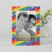 LGBTレインボー国旗の金ゴールドが白黒の写真をスター 箔シーズンカード (立ち正面)