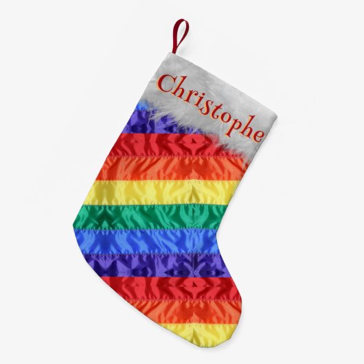 LGBTレインボー国旗ゲイプライドパーソナライズされた国旗の名前 スモールクリスマスストッキング (正面 (吊り時))