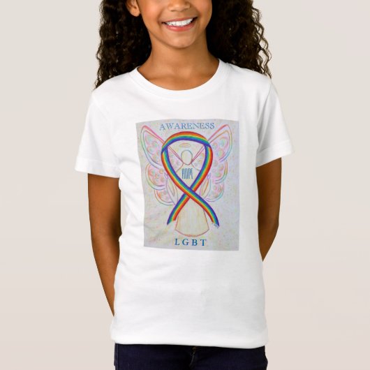 LGBTレインボー認識度リボンエンジェルカスタムシャツ Tシャツ (正面)