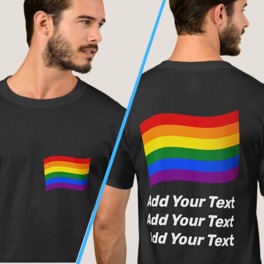 LGBTレインボー飛んでいるフラッグ文字フロントとバックプリント Tシャツ