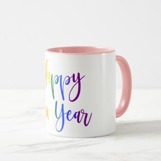 LGBTレカラフルインボースクリプトハッピー·ニューイヤープライド マグカップ (正面右)