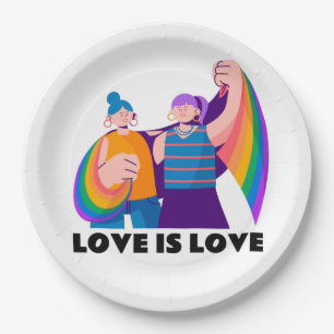 LGBTレズビアンラブイズラブプライドガールズイラストレーション ペーパープレート