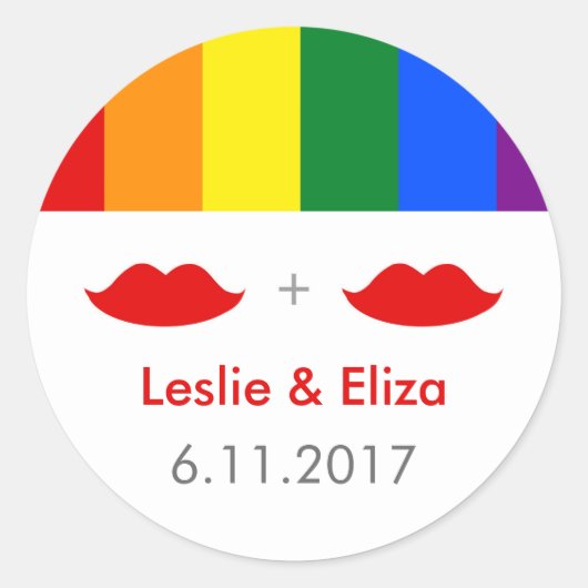 LGBTレズビアンリップレインボー結婚ズ ラウンドシール (正面)