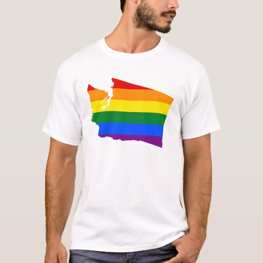 LGBTワシントンUS州旗の地図Tシャツ Tシャツ (正面)