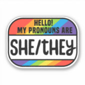 LGBT名タグ非バイナリ代名詞She They シール (正面)